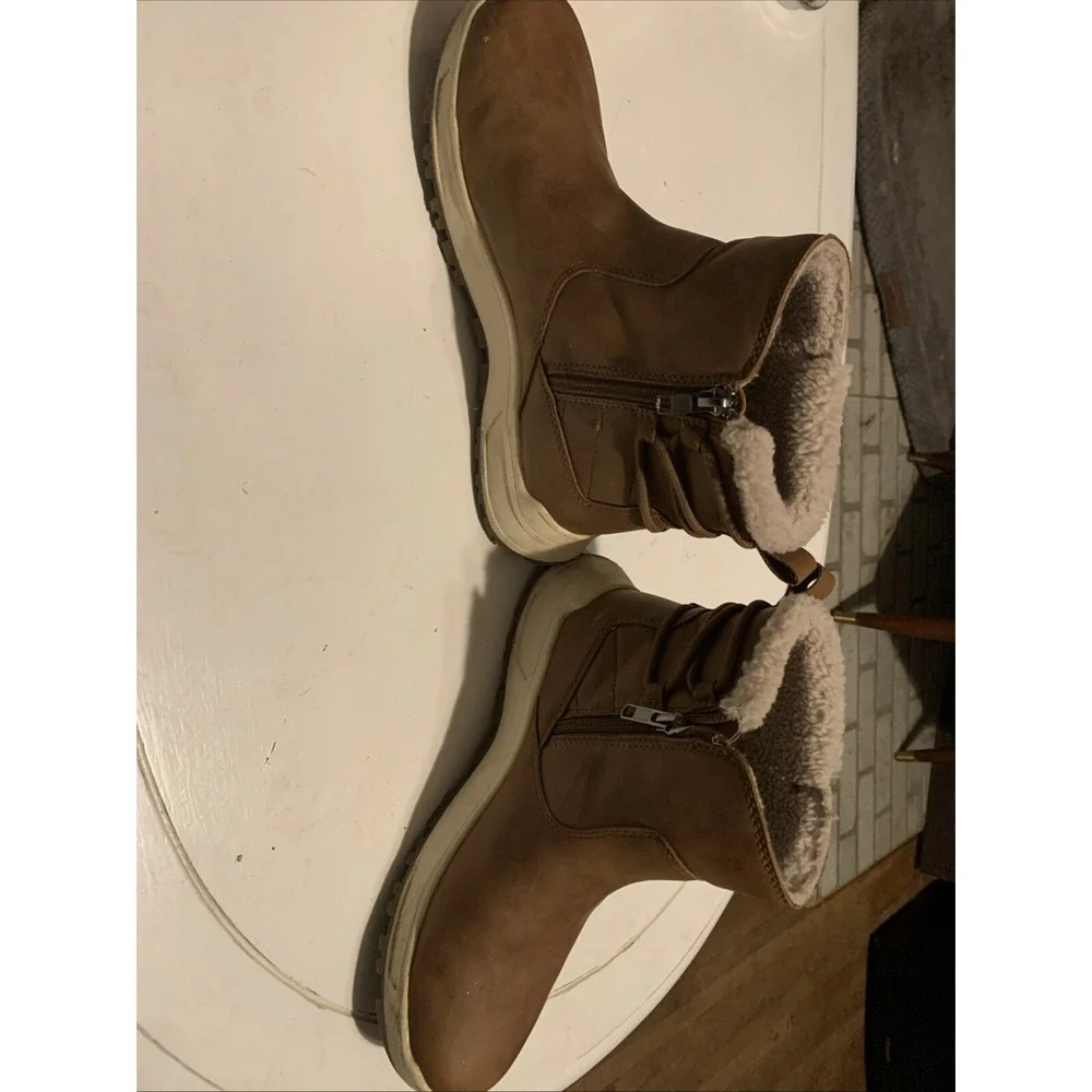 Brown Faux Leather Sherpa Lined Zip Up Winter Boots Women's Size 7